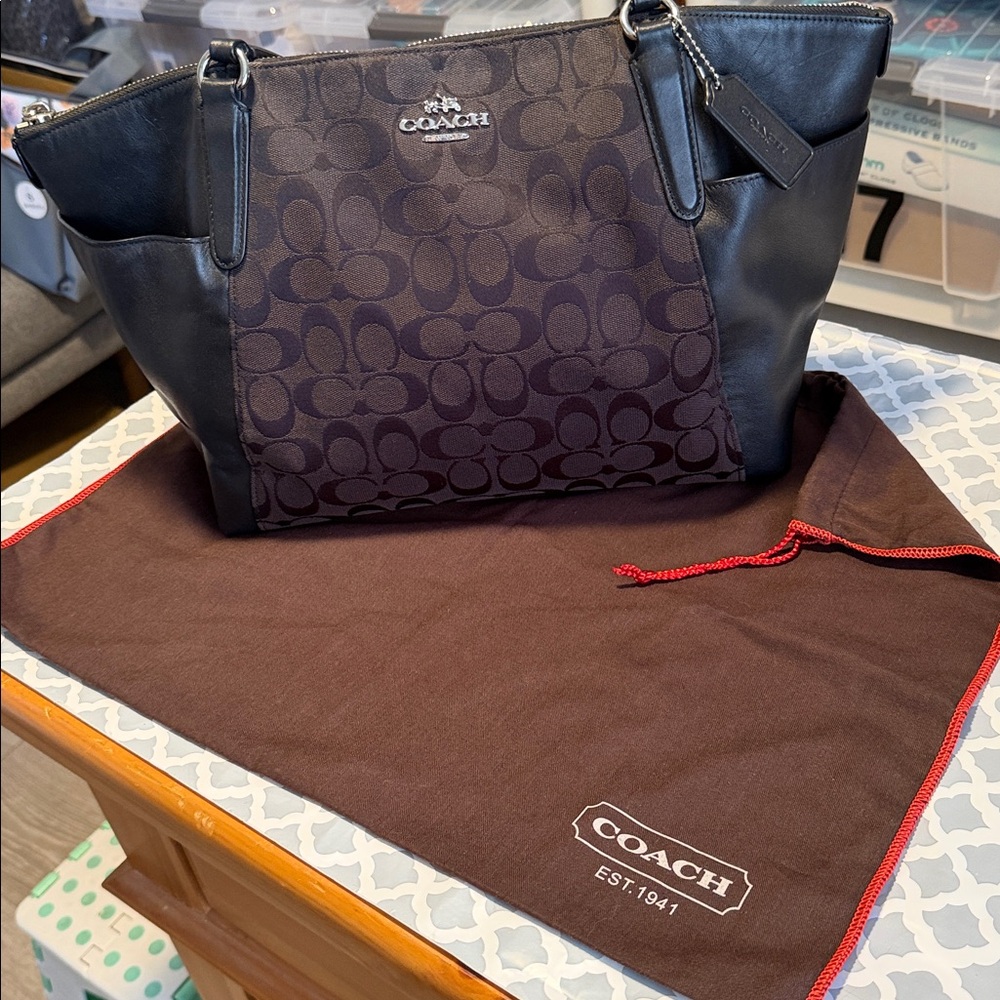 Coach Women's City Tote Bag in Signature Black Canvas and side Leather Pockets…. - Picture 15 of 15